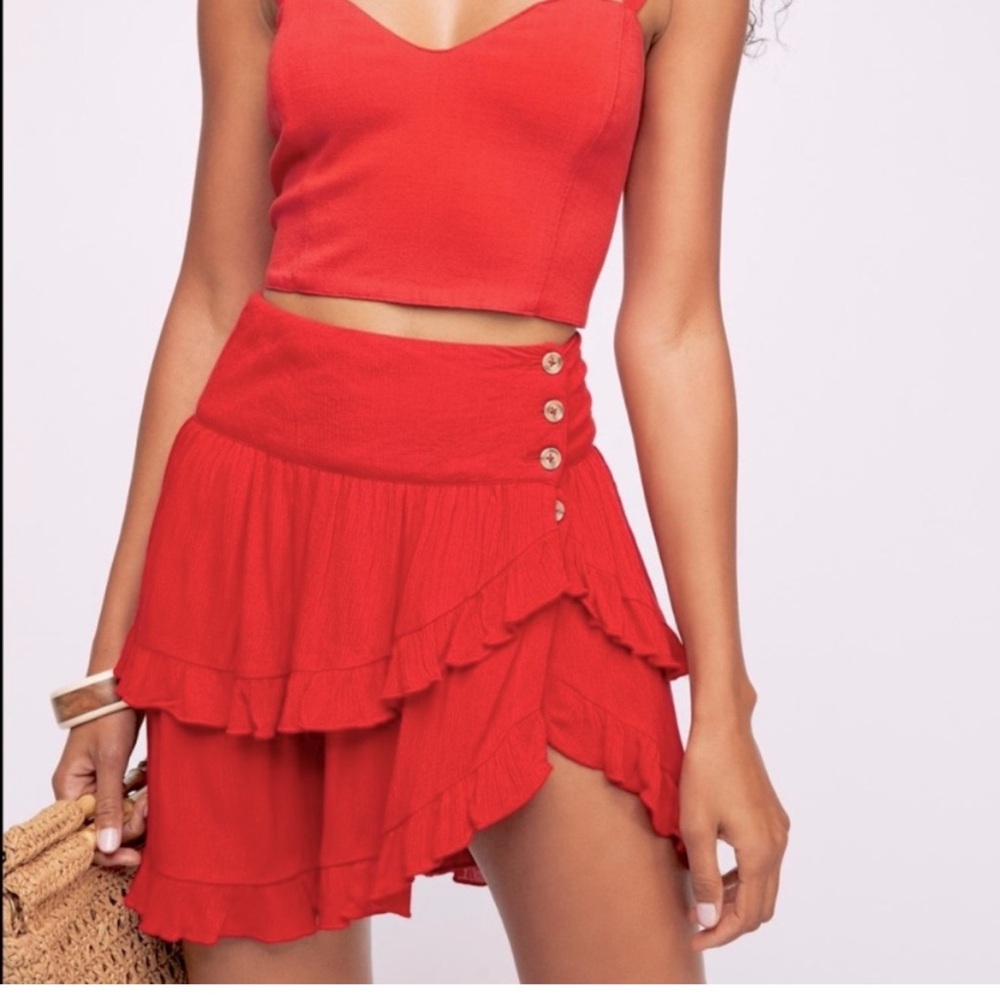 FREE PEOPLE RED COSTELLO SKIRT